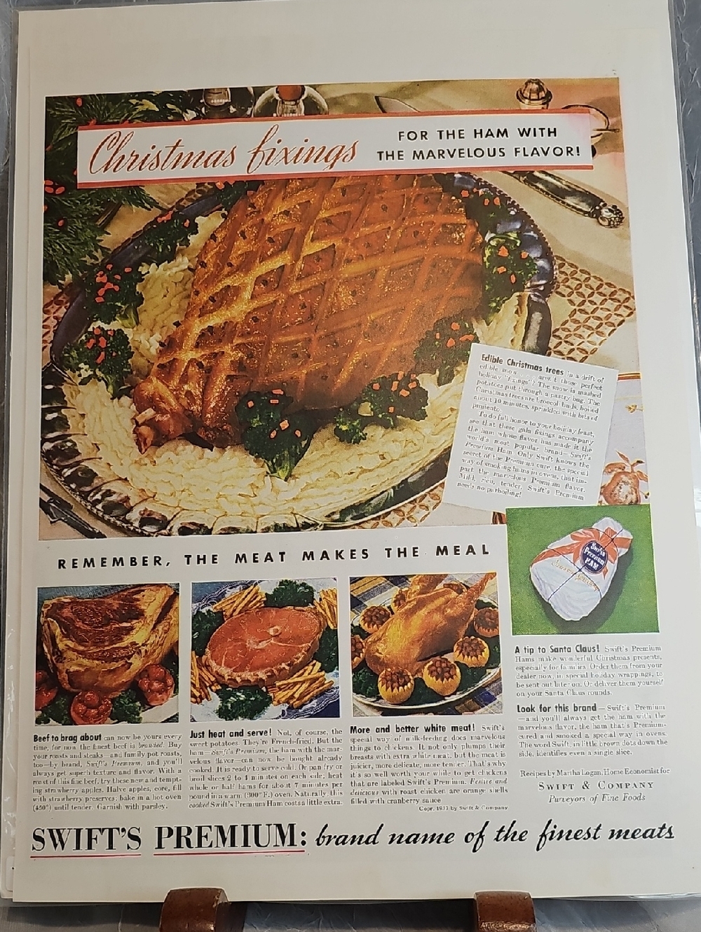Swift's Premium Ham Vintage 1937 Ad - Brown & Cream